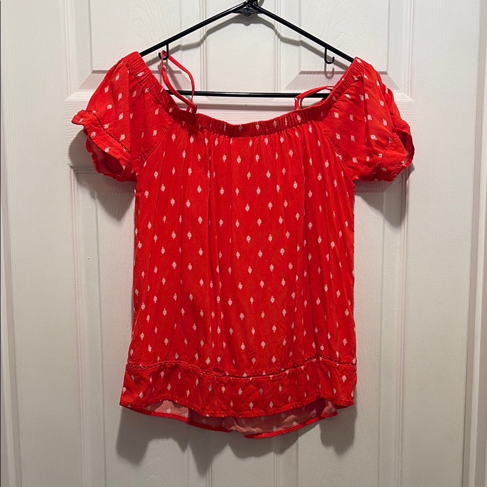 Old Navy Red Blouse with White Pattern